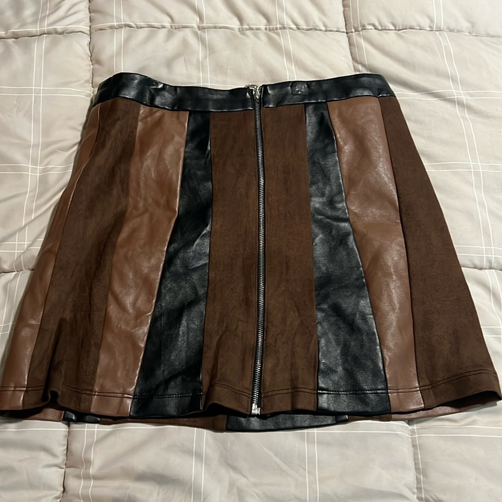 Multi faux leather and suede skirt.